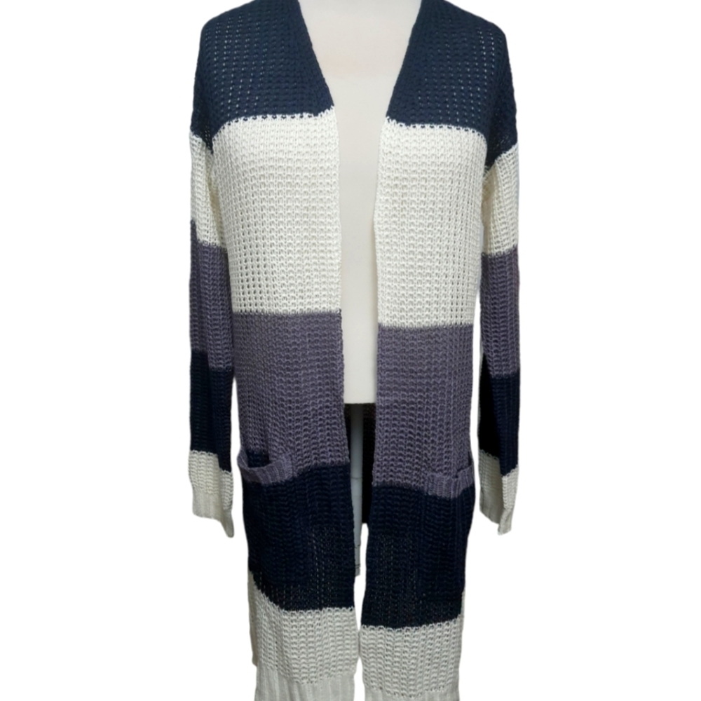 Color Block Open Front Knit Cardigan